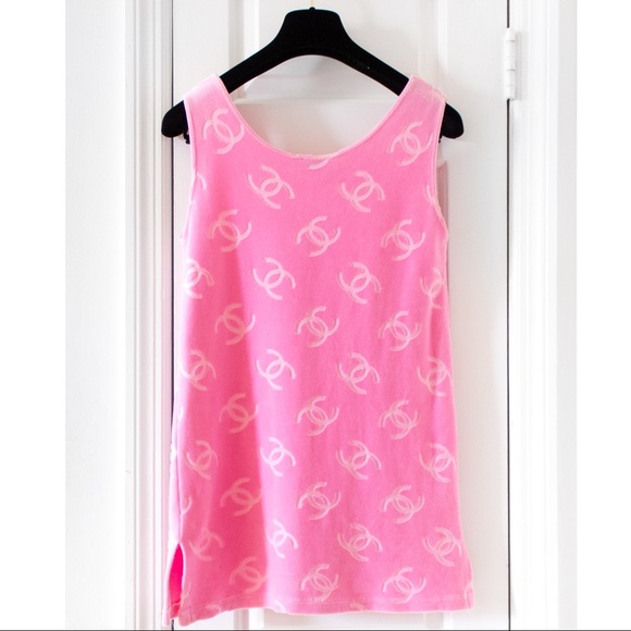 Iconic Chanel Spring 1996 Pink Velour Tunic Dress - Picture 4 of 12